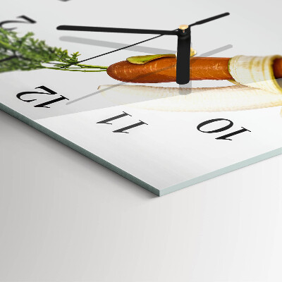 Square kitchen clock Carrots and bananas