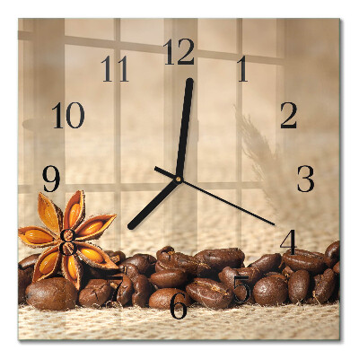 Glass wall clock square Coffee beans