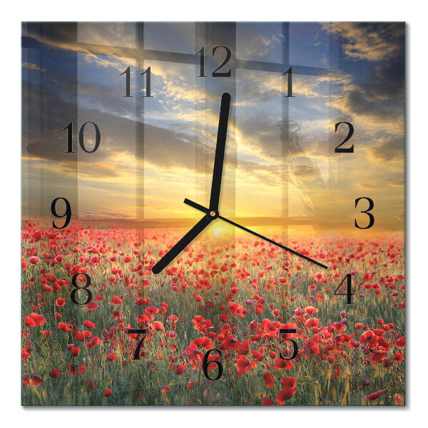 Glass clock square Field of poppies