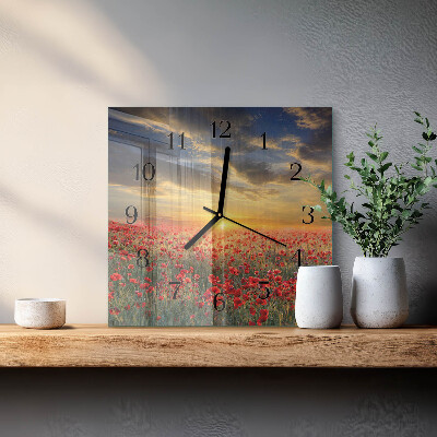 Glass clock square Field of poppies