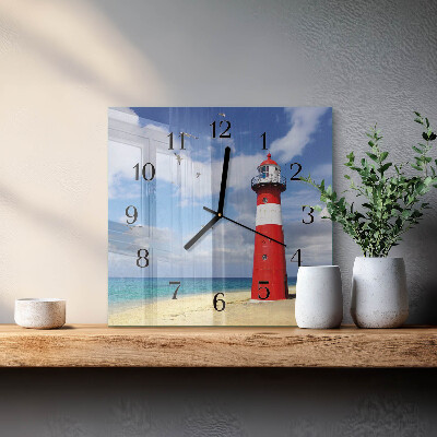 Glass wall clock square Lighthouse