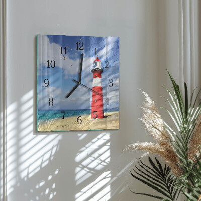 Glass wall clock square Lighthouse