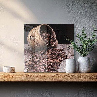 Glass wall clock square Coffee beans