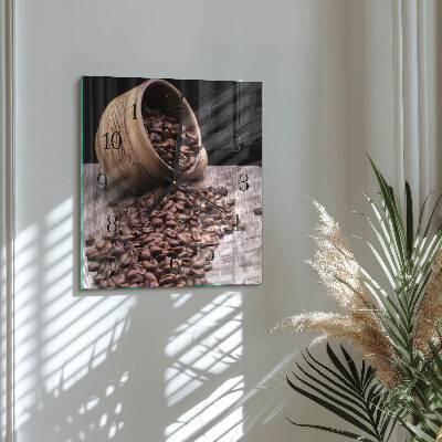 Glass wall clock square Coffee beans
