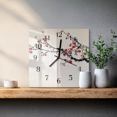 Glass clock square Flowers
