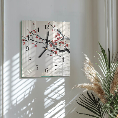 Glass clock square Flowers