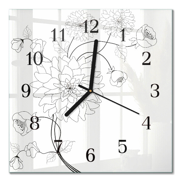 Glass wall clock square Flowers