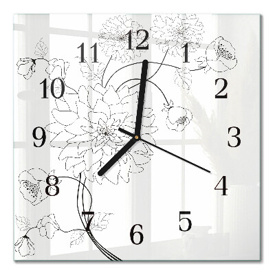 Glass wall clock square Flowers
