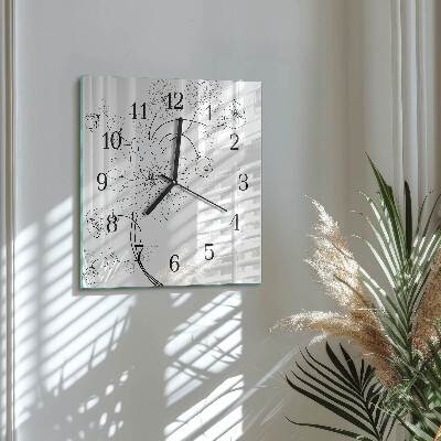 Glass wall clock square Flowers
