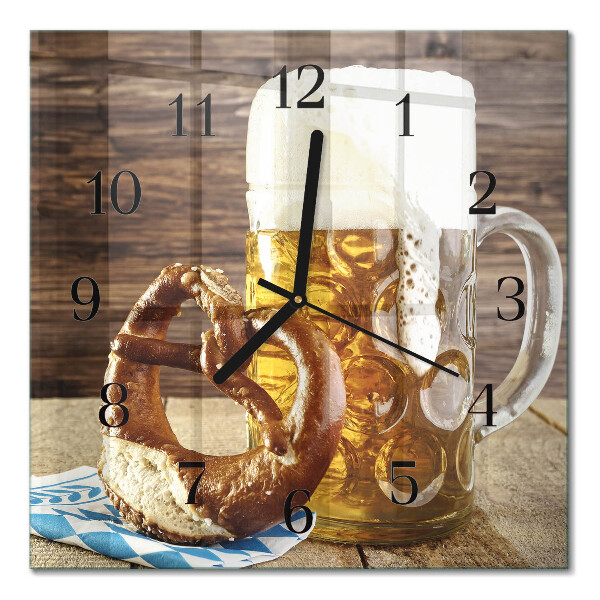 Glass clock square Pretzel with beer