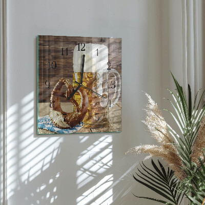 Glass clock square Pretzel with beer