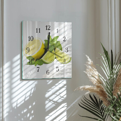 Glass wall clock square Lime mint