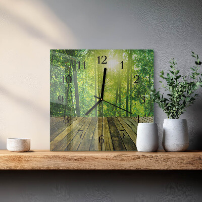 Glass wall clock square Bamboo