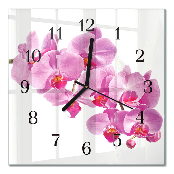 Glass clock square Orchid