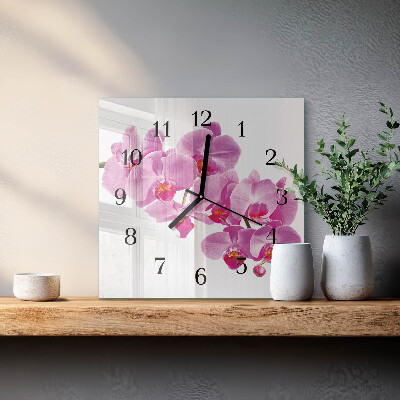 Glass clock square Orchid