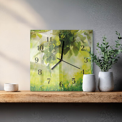 Glass wall clock square Apple tree