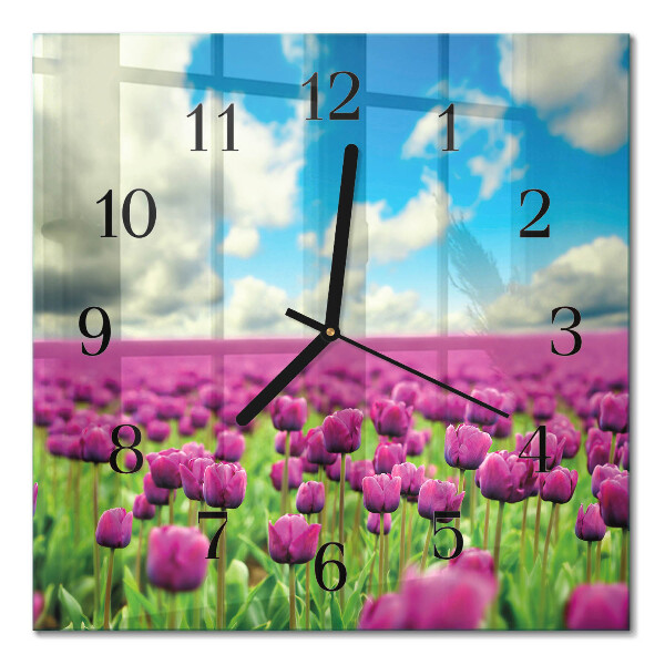 Glass clock square Tulips