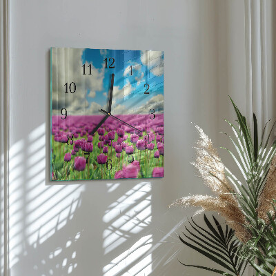 Glass clock square Tulips