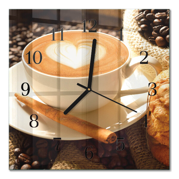 Glass wall clock square Coffee heart