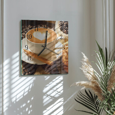 Glass wall clock square Coffee heart