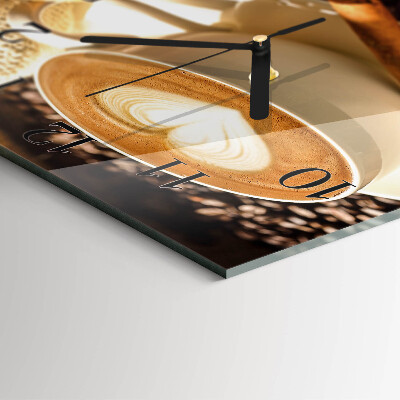 Glass wall clock square Coffee heart