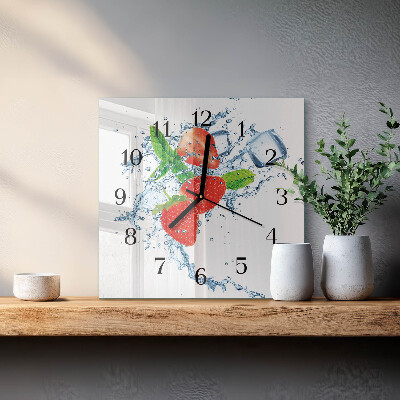 Glass wall clock square Strawberries