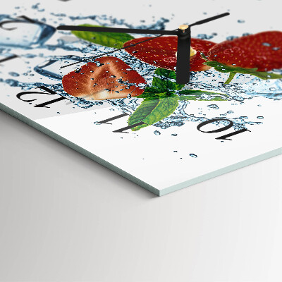 Glass wall clock square Strawberries
