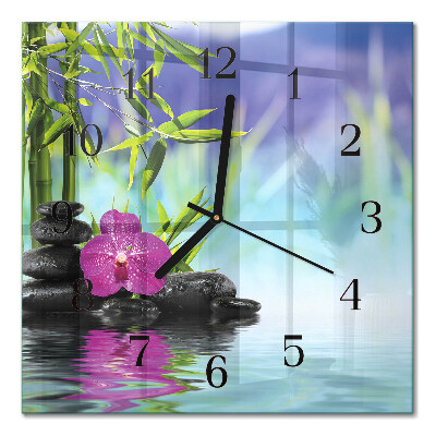 Glass clock square Orchid spa