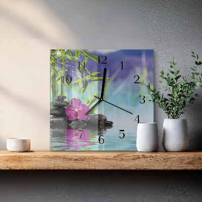 Glass clock square Orchid spa