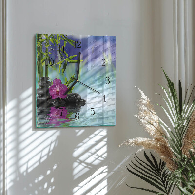 Glass clock square Orchid spa