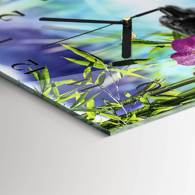 Glass clock square Orchid spa