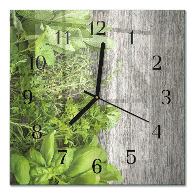 Glass wall clock square Herbs