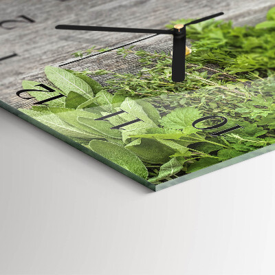Glass wall clock square Herbs