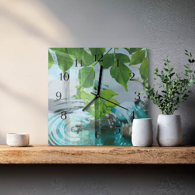 Glass clock square Leaves
