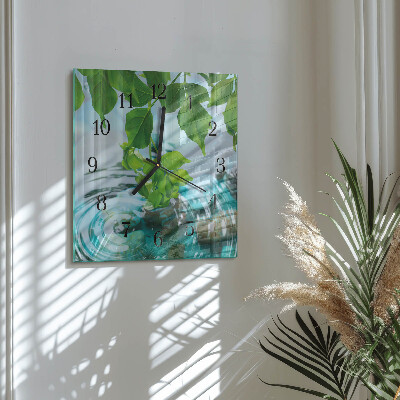 Glass clock square Leaves
