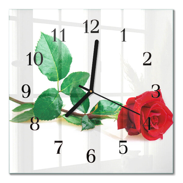 Glass wall clock square Rose