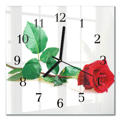 Glass wall clock square Rose