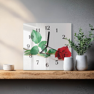 Glass wall clock square Rose