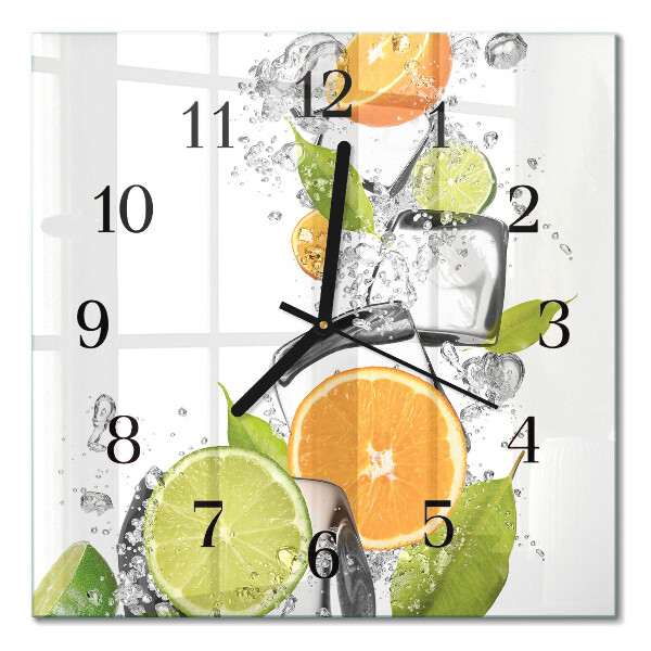 Glass wall clock square Citrus fruits