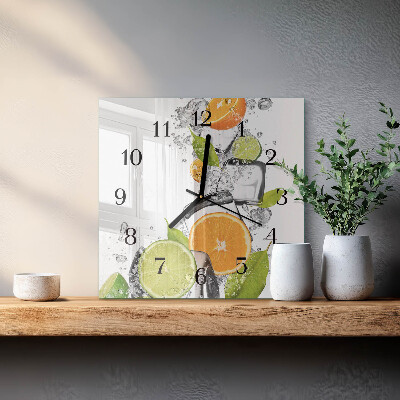 Glass wall clock square Citrus fruits