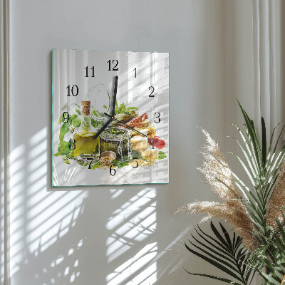Glass wall clock square Pasta with olive oil