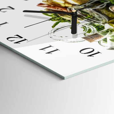 Glass wall clock square Pasta with olive oil