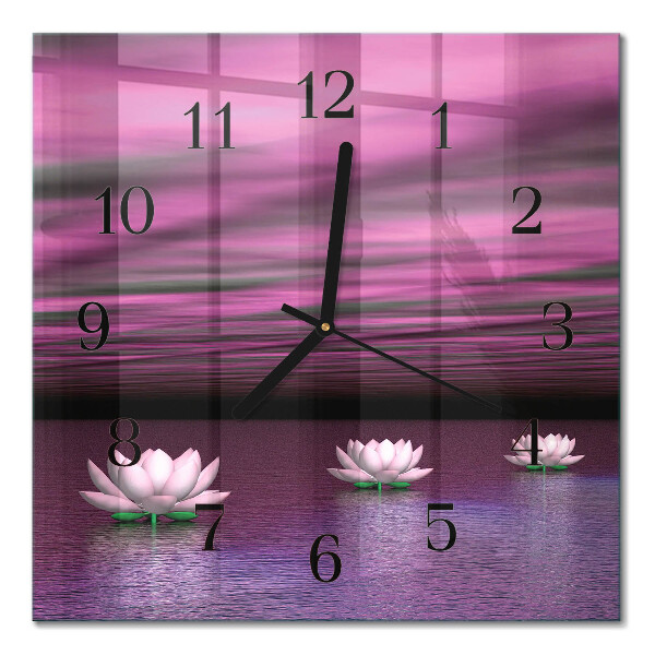 Glass clock square Water lilies
