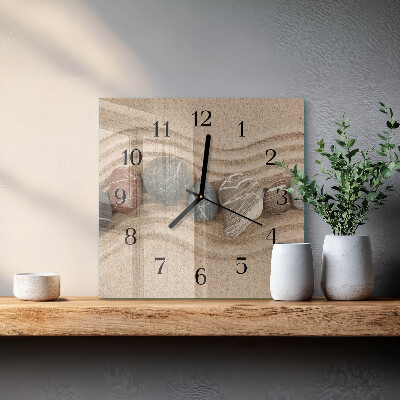 Glass clock square Stones and sand