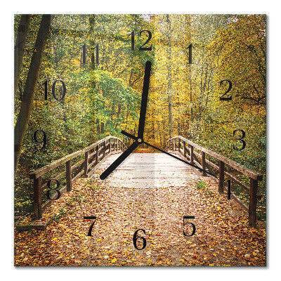 Square wall clock Forest bridge