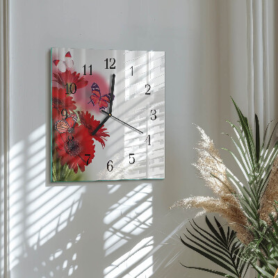 Glass clock square Gerbera