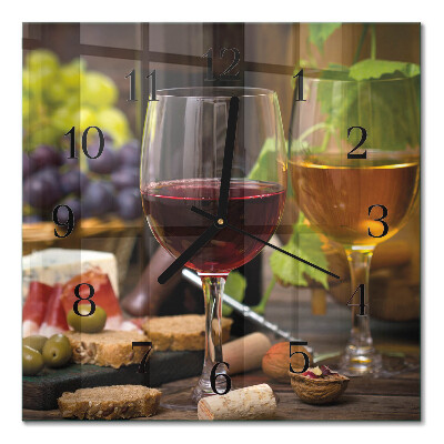 Square kitchen clock Glasses of wine