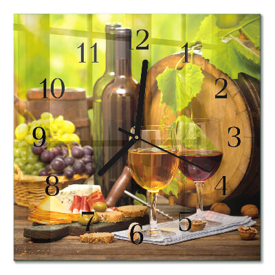 Glass clock square Grapes for wine