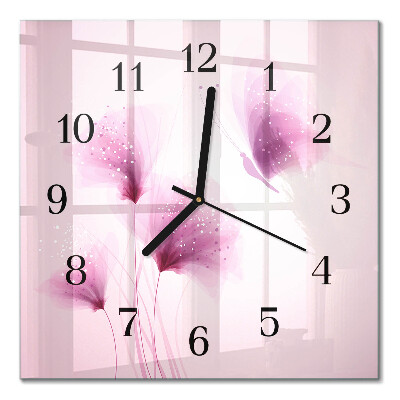 Glass clock square Flowers