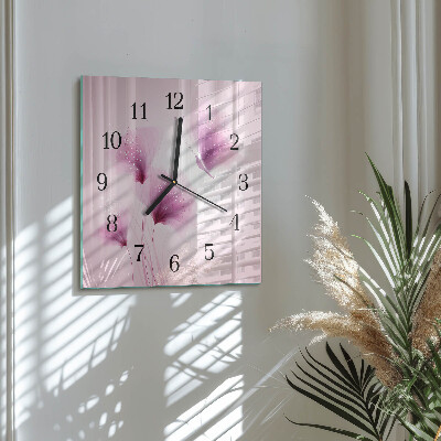 Glass clock square Flowers